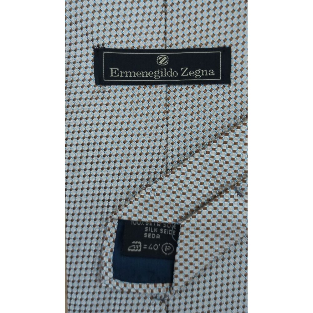 ERMENEGILDO ZEGNA Beige Geometric Silk Tie ITALY 58"/ 3.5" EC - Picture 2 of 4